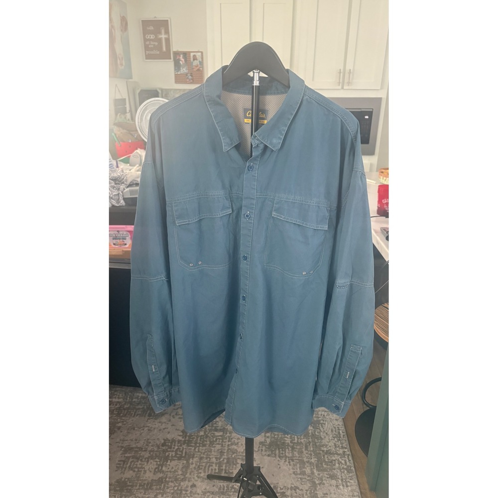 Cabelas Mens 2XL Blue Long Sleeve Fishing Shirt Ventilated Button Up Utility - Picture 2 of 7